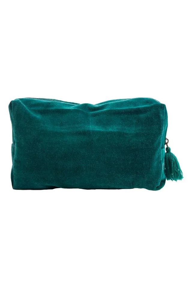 Tranquillo Tranquillo Kosmetiktasche Groß aus Bio-Baumwolle VELVET BLOOM ART 24x14x8 cm mit Reißverschluss, Samt-Kulturbeutel mit bunter Stickerei für Accessoires und Makeup, Bunt|grün, – Produktbild 2 von 5