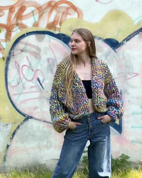PANAPUFA PANAPUFA Strickjacke aus dicker Wolle, Mehrfarbig, – Produktbild 4 von 6