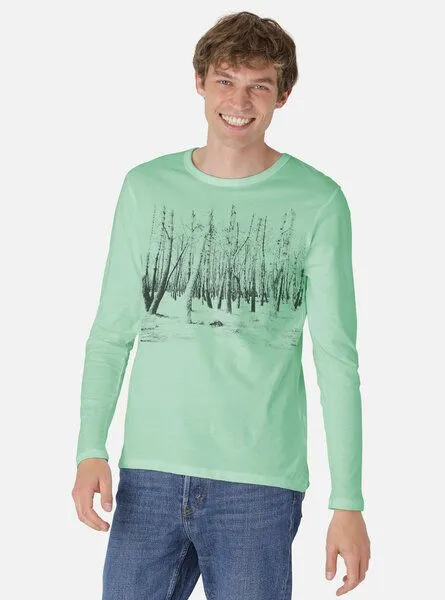 Peaces.bio - handbedruckte Biomode Peaces.bio - handbedruckte Biomode Herren Langarmshirt Woodland, Mint, – Produktbild 2 von 2