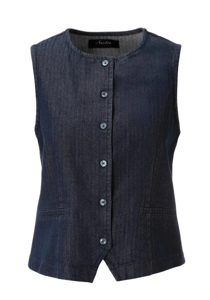 Aniston CASUAL Kurzweste aus strukturiertem, weichen Denim - NEUE KOLLEKTION, Blau, – Produktbild 1 von 5