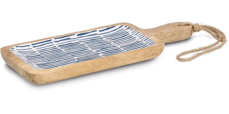 Zeller Present Servierbrett Servierplatte, Mangoholz, Massivholz, Kordel zum Aufhängen, Epoxidharz-Beschichtung, Blau, – Produktbild 2 von 3