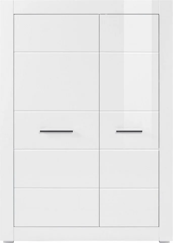 Home affaire Mehrzweckschrank Bianco, moderner Schrank, Wohnzimmerschrank in Weiß Hochglanz silberne Metallgriffe, universal einsetzbar, ausreichend Stauraum, Weiß, – Produktbild 1 von 5