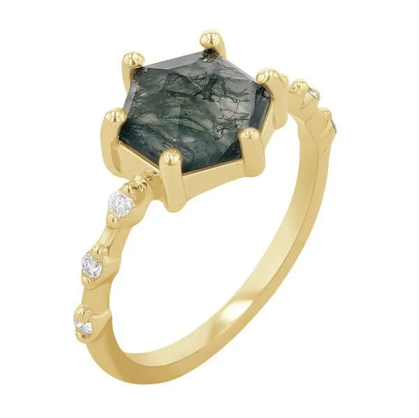 Eppi Eppi Einzigartiger Ring mit einem Moosachat Sally, Weiss, – Produktbild 3 von 3