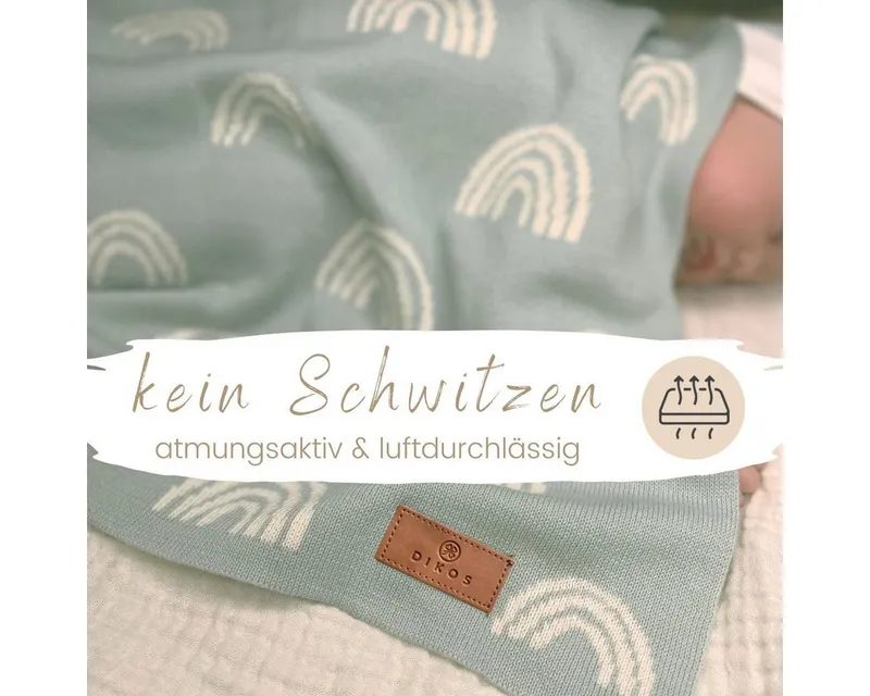 Babydecke DIKOS® aus Bio-Baumwolle - Regenbögen - Baby Decke für Neugeborene, DIKOS, Geschenk zur Geburt - Strickdecke PREMIUM Qualität - atmungsaktiv, Mint, – Produktbild 5 von 5
