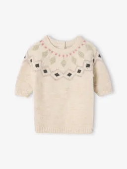 Vertbaudet Vertbaudet Baby Strickkleid mit Jacquardmuster vanille – Produktbild 1 von 1