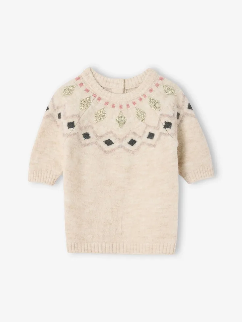 Vertbaudet Vertbaudet Baby Strickkleid mit Jacquardmuster vanille, Vanille, – Produktbild 1 von 3