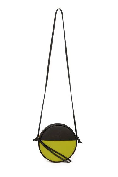ELEKTROPULLI Kleine Runde Schultertasche MONA aus Leder von ElektroPulli, Schwarz / grün, – Produktbild 1 von 3