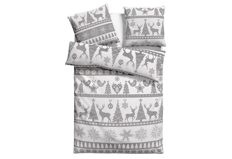OTTO home Bettwäsche Sindbad in Gr. 135x200 oder 155x220 cm, ideal für Weihnachten, Flanell, 2 teilig, Weihnachtsbettwäsche, Winter, Grau, – Produktbild 1 von 5
