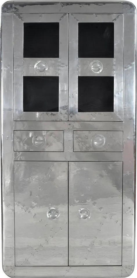 SIT Vitrine Pushkar aus Mangoholz mit 4 Türen & 2 Schubladen Futuristischer Aluminium-Look mit dekorativen Zierschrauben, Silberfarben, – Produktbild 3 von 5