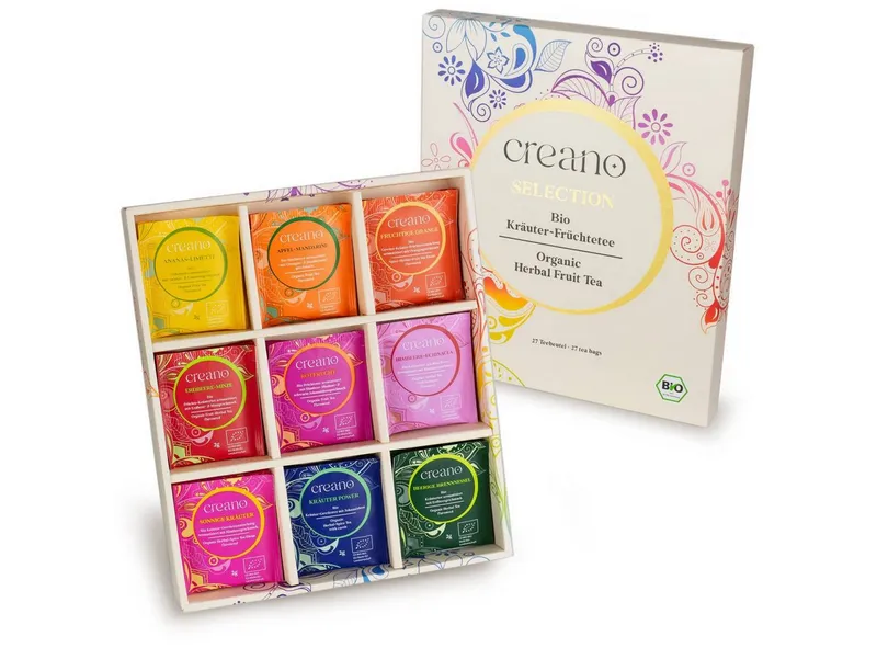 Creano Tee Bio Früchte- Kräutertee 27er Geschenkset „ORGANIC HERBAL TEA“*, 1 x 27 St. (27 Bio-Teebeutel) – Produktbild 1 von 5