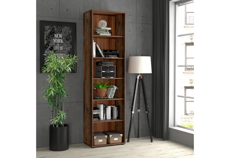 FORTE Regal Tempra, Mehrzweckregal schmal, Höhe 197,5 cm, 5 Ablageböden, Höhe ca. 197,5 cm, Braun, – Produktbild 4 von 5