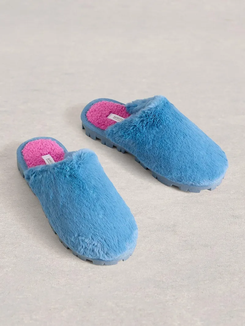 White Stuff Pantoletten aus Kunstfell - L, Leuchtend blau, – Produktbild 2 von 4