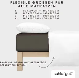 Schlafgut Schlafgut Spannbettlaken PREMIUM Mako-Zwirn-Jersey, 220 g/m², 95% Bio-Baumwolle, 5% Elasthan, Mako-Zwirn-Jersey, Gummizug: rundum, (1 Stück), Bettlaken bis 30 cm Höhe, PREMIUM-Qualität langlebig, perfekter Sitz – Produktbild 1 von 1