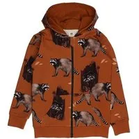 Walkiddy Kinder Sweatjacke GOTS zertifiziert, braun, Waschbär-Allover „Curious Raccoons“, Kapuze, Reißverschluss – Walkiddy, Braun, – Produktbild 1 von 1