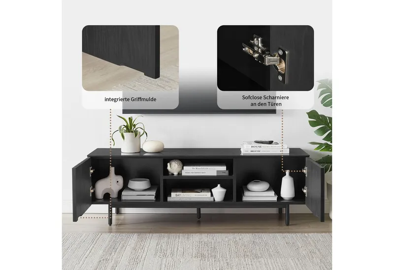 OTTO home TV-Board Candise, Sintersteinplatte, Soft-Close-Funktion, FSC-zertifiziertem Eschenholz, Grau, – Produktbild 4 von 5