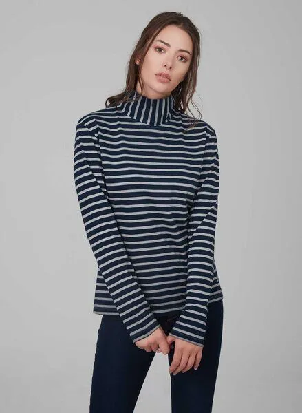 ORGANICATION ORGANICATION Ringelshirt mit Stehkragen aus 100% Bio Baumwolle, Navy & grey, – Produktbild 1 von 4
