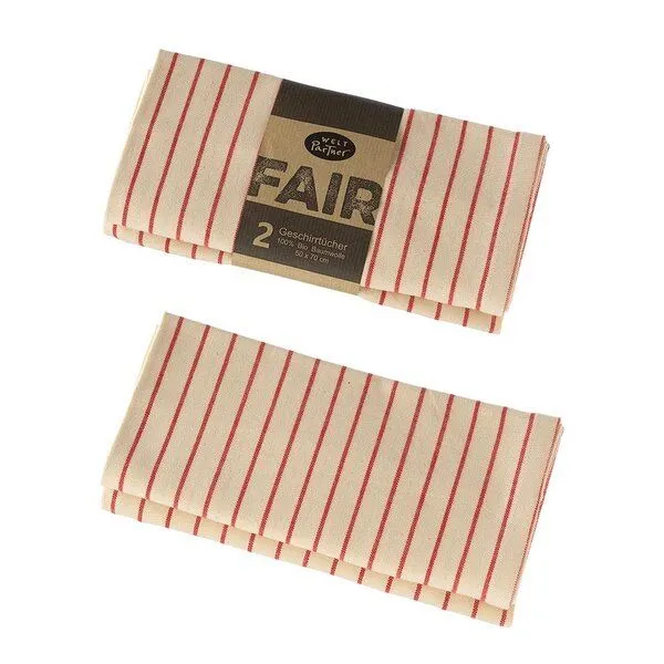 weltPartner weltPartner Geschirrtücher mit schmalen Streifen aus Bio-Baumwolle, 2er-Set, Naturweiß/rot (rot), – Produktbild 1 von 2