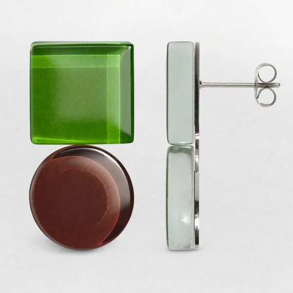 ALEXASCHA ALEXASCHA Geometrische Statement Ohrringe aus Glas | Bauhaus Design | 16 Farbkombinationen, Grün & braun, – Produktbild 4 von 4