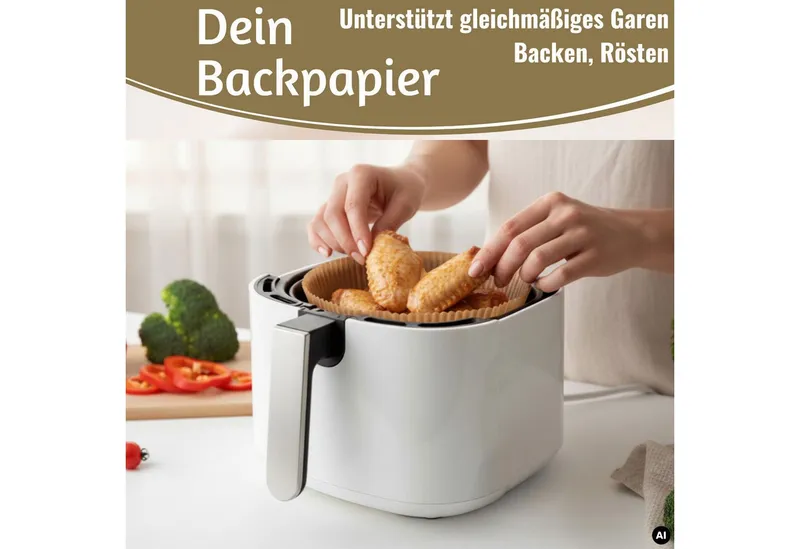 LS-LebenStil Backpapier Rund 16cm Set 100 Stück FSC für Airfryer Heißluftfritteuse Ninja, FSC zertifiziert, Antihaftbeschichtete Einweg Backeinlagen Zuschnitte, Braun, – Produktbild 5 von 5