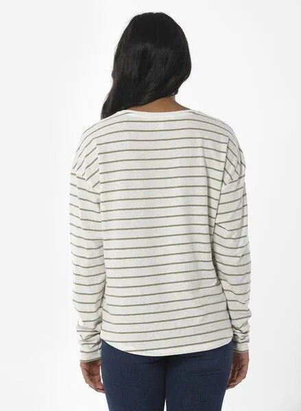 ORGANICATION ORGANICATION Gestreiftes Longsleeve T-Shirt aus Bio-Baumwolle und Leinen, Weiß(off white), – Produktbild 4 von 4
