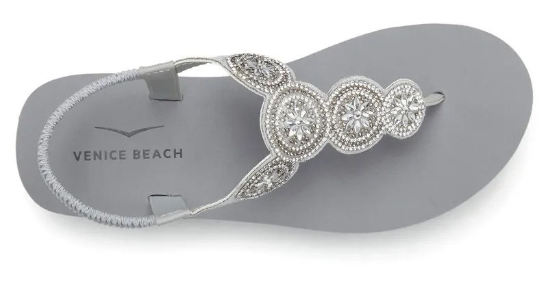 VENICE BEACH VENICE BEACH Sandale, Badeschuh, Badelatsche, Flip Flop, Badeschlappe, Sommerschuhe Badezehentrenner Zehentrenner ultraleicht mit Glitzerdetails VEGAN, Grau, – Produktbild 4 von 5