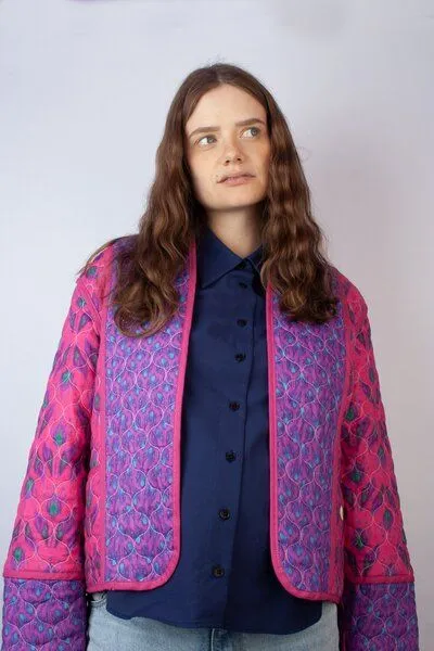 Kiwistories Gesteppte Wendejacke Leinen Viskose I made in Portugal I Print, Pink schwarz, – Produktbild 2 von 4