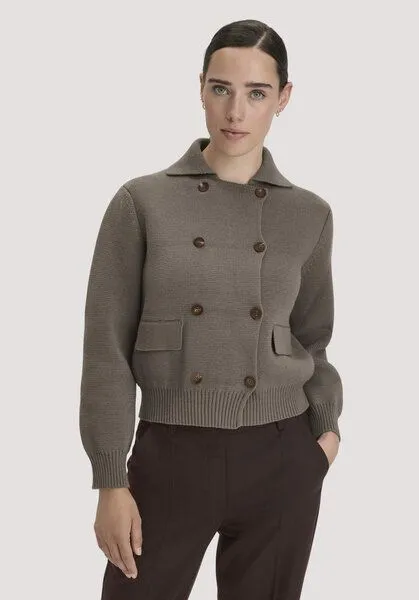 hessnatur hessnatur Strickjacke Relaxed aus Bio-Baumwolle mit Schurwolle, Silbergrün, – Produktbild 1 von 4