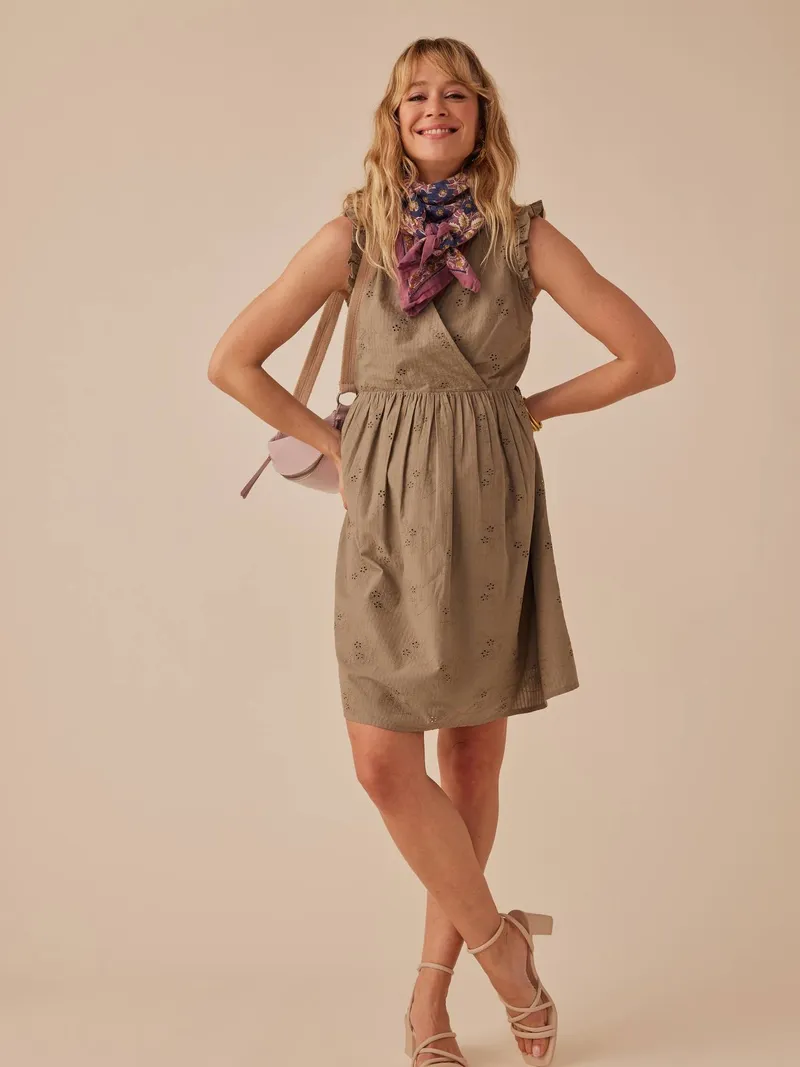 Envie De Fraise Kurzes Kleid für Schwangerschaft & Stillzeit ENVIE DE FRAISE, Khaki, – Produktbild 1 von 4