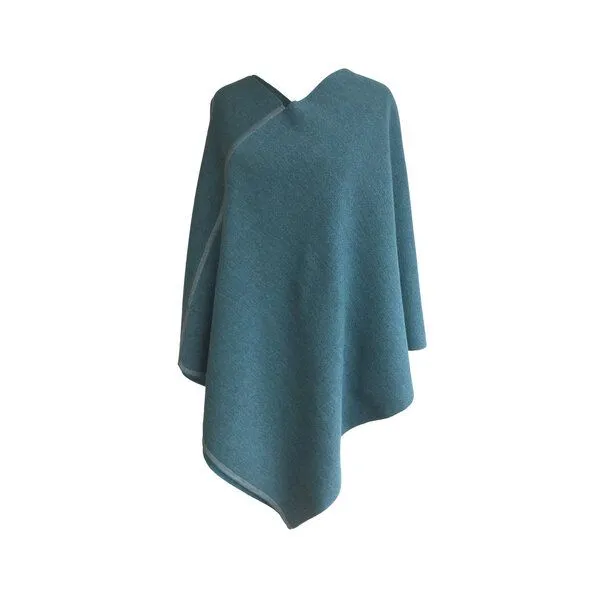 austriandesign.at austriandesign.at DreieckPoncho reversibel dünn aus extrafeiner Merinowolle, Petrol/blaupetrol, – Produktbild 3 von 3