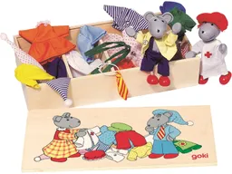Goki goki Biegepuppen Mäuse aus Holz mit Holzkiste und 8 Kleidung-Sets Maße 26,3 x 12,9 x 5,4 cm – Produktbild 1 von 1