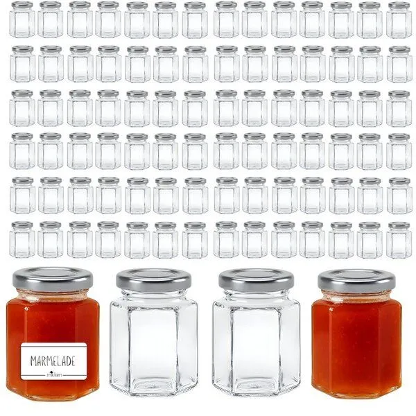 mikken mikken 100 kleine Marmeladengläser 110 ml Einmachgläser mit Schraubdeckel, Silber, – Produktbild 1 von 3
