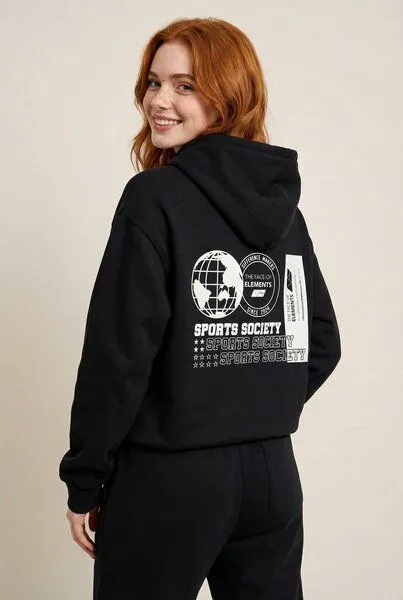 THE FACE OF ELEMENTS The Face of Elements Statement - Oversized Fit Hoodie aus 100% Bio-Baumwolle, Black (schwarz), – Produktbild 4 von 4