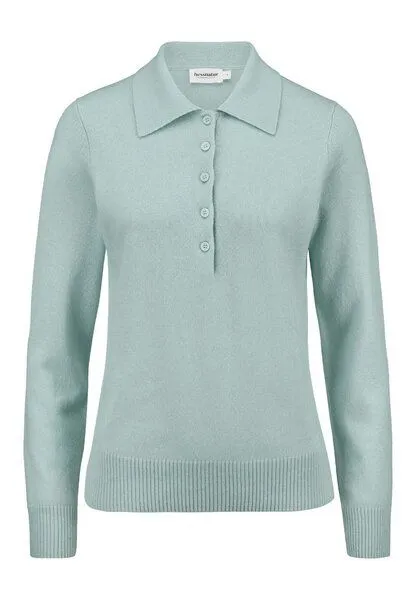 hessnatur hessnatur Polo-Pullover Regular aus Bio-Schurwolle mit Cahsmere, Polargrün, – Produktbild 2 von 3