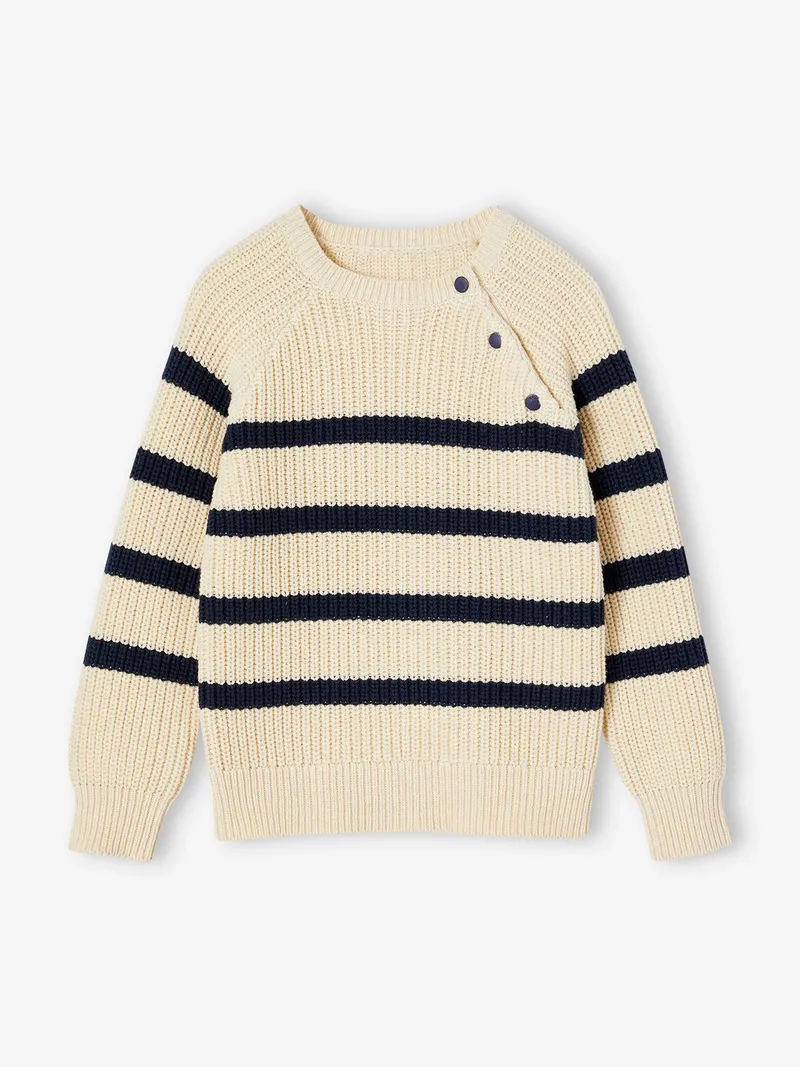 Vertbaudet Jungen Strickpullover mit Streifen, Wollweiß, – Produktbild 3 von 3