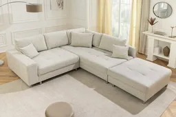 riess-ambiente Ecksofa KENT 220cm beige/chrom – XXL Strukturstoff, L-Form, inkl. Kissen, Einzelartikel 1 Teile, FSC-zertifizierte Wohnlandschaft mit Hocker – ideal fürs Wohnzimmer – Produktbild 1 von 1