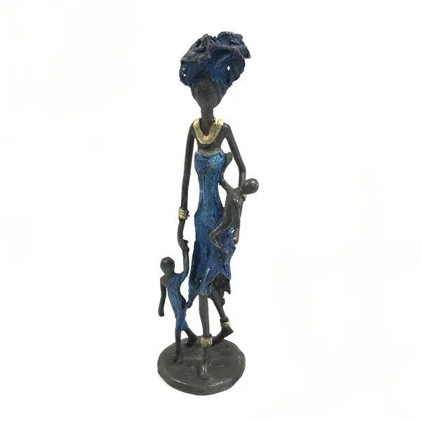 Moogoo Creative Africa Moogoo Creative Africa Bronze-Skulptur "Frau mit Kindern II" by Issouf | 25 cm | Unikat | versch. Farben, Blau, – Produktbild 1 von 2
