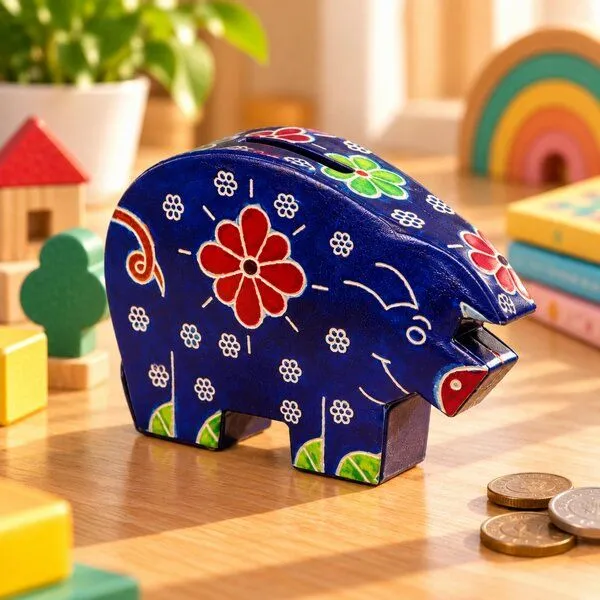 Janselo Nashorn Kinder-Spardose aus Shanti-Leder in Blau – Produktbild 2 von 4