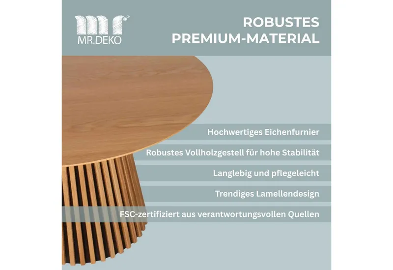 MR.DEKO Esszimmer-Set Essgruppe 4x Stuhl Matera beige & Tisch Oria Eiche 120x75 cm FSC®100%, (5-St., 5-teiliges Esszimmer-Set mit Polstersesseln & Holztisch), Essgruppe 4 Personen, Esstisch rund 120 cm, Stühle drehbar, Beige|braun, – Produktbild 5 von 5