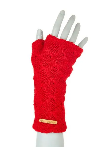 short'n'pietz short'n'pietz Schurwollhandstulpen mit Rautenstrickmuster, handgestrickt, Rot, – Produktbild 1 von 1