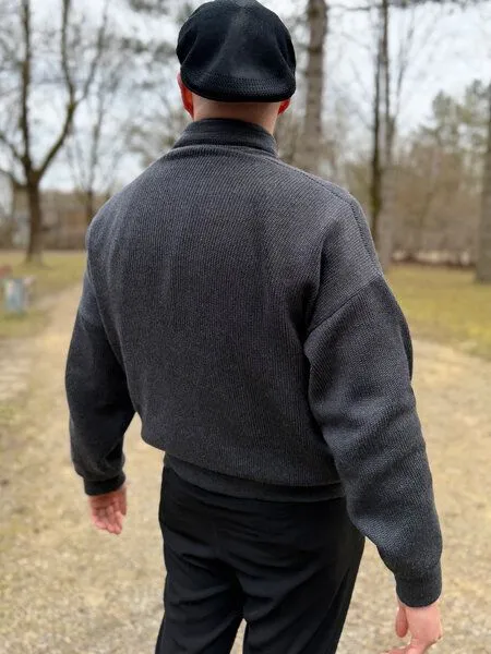 vincente vincente gestrickte Bomberjacke für Männer, Grau, – Produktbild 3 von 3