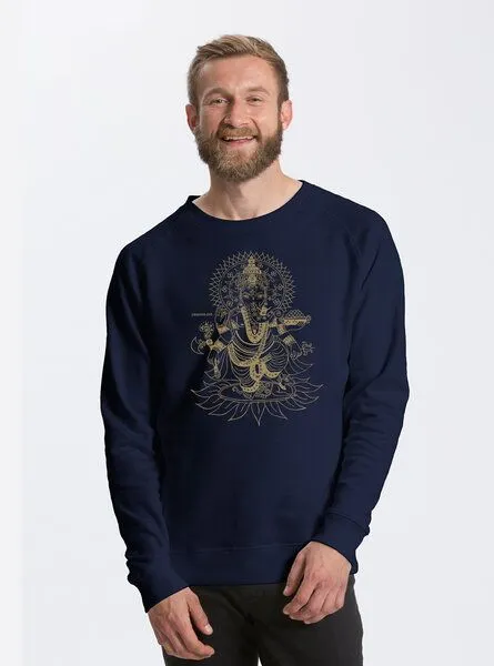 Peaces.bio - handbedruckte Biomode Peaces.bio - handbedruckte Biomode Bio Herren-Sweatshirt Ganesha, Blau, – Produktbild 1 von 2
