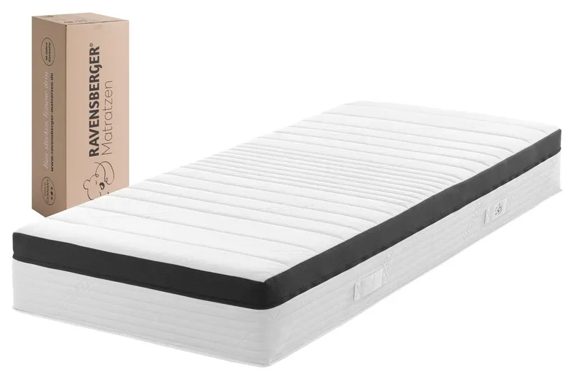Federkernmatratze Ergo-SPRING, RAVENSBERGER Matratzen, 25 cm hoch, Ergonomisch, 5 Liegeelemente, 7 Zonen, Made in Germany, Tencelbezug, Weiß, – Produktbild 1 von 6