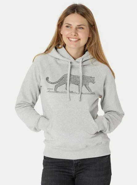 Peaces.bio - handbedruckte Biomode Peaces.bio - handbedruckte Biomode Bio-Damen-Kapuzensweater Leopard, Silbergrau, – Produktbild 1 von 1