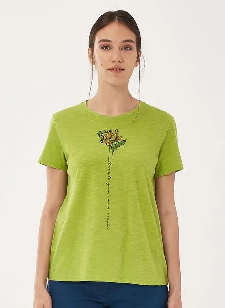 ORGANICATION ORGANICATION T-Shirt aus Bio-Baumwolle mit Blume-Print, Meadow green, – Produktbild 1 von 4