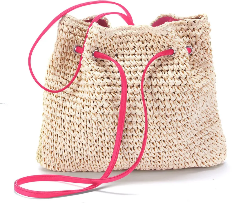 Lascana Lascana Umhängetasche Strandtasche, Schultertasche, Sommertasche, Damentasche, Handtasche Damen zum Umhängen, mit modischen Bommeln VEGAN, Beige, – Produktbild 2 von 4