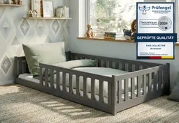 Kids Collective Kinderbett Bodenbett Bett mit Rausfallschutz & Lattenrost Montessori Bett Kinder (Jungen, Mädchen, Kinder, weitere Größen 80x160, 80x180, 90x190, 90x200, 140x200 cm), Jugendbett Gitterbett Einzelbett mit Matratze, Graphit 120x200 cm – Produktbild 1 von 1