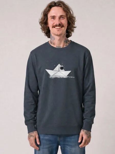 watapparel watapparel Sweatshirt Unisex Astronaut in paper boat, India ink grey, – Produktbild 2 von 2