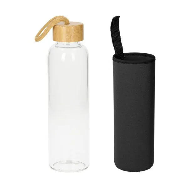 elasto elasto Glasflasche 550 ml mit Bambusdeckel - Trinkflasche mit Schutzhülle, Pur, – Produktbild 1 von 4