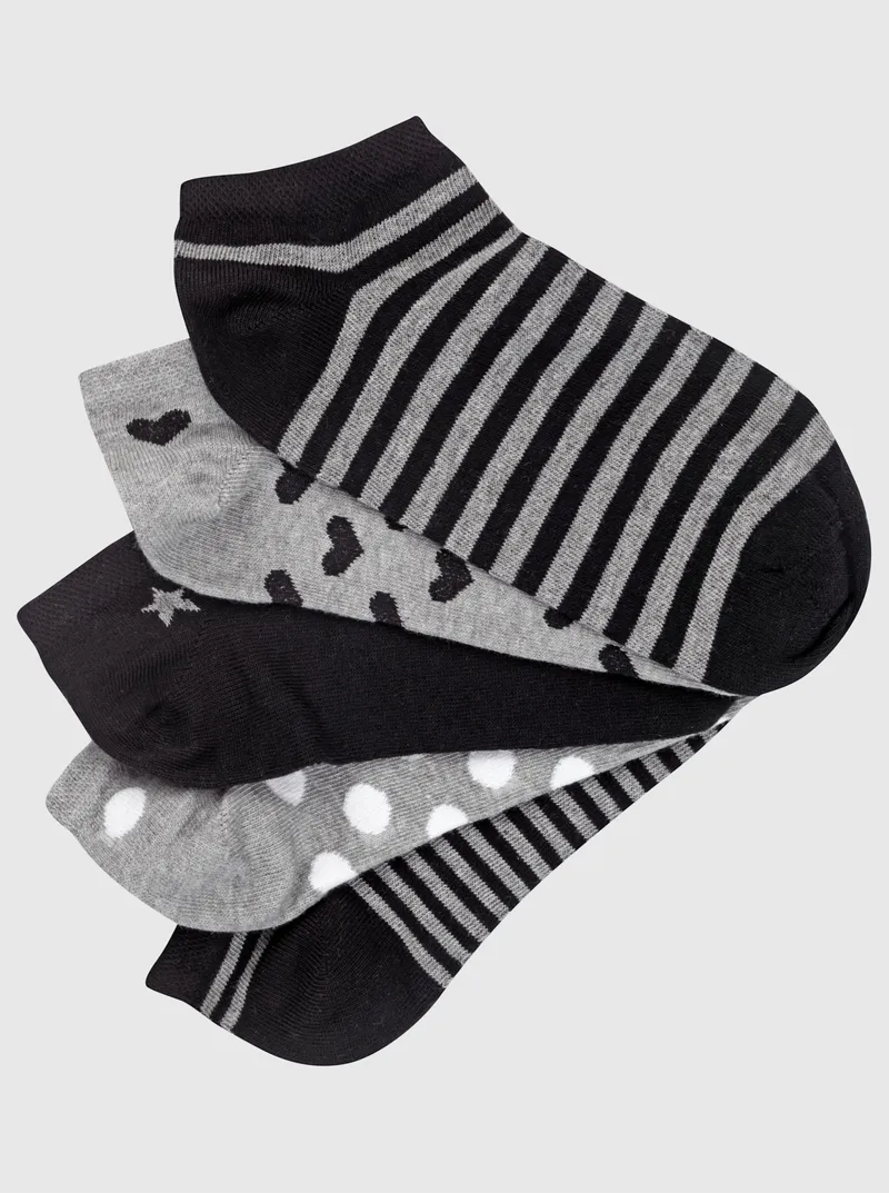 wäschepur Damen-Sneakersocken, Schwarz-gemustert + grau-gemustert, – Produktbild 2 von 3
