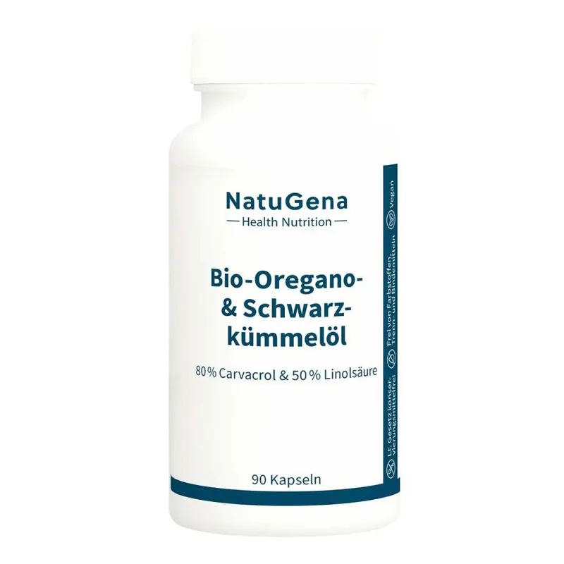 NatuGena NatuGena Bio-Oregano & Schwarzkümmelöl Vegan Kapseln – Produktbild 1 von 3